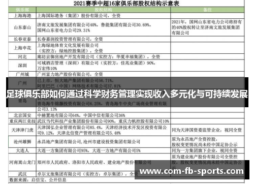 足球俱乐部如何通过科学财务管理实现收入多元化与可持续发展